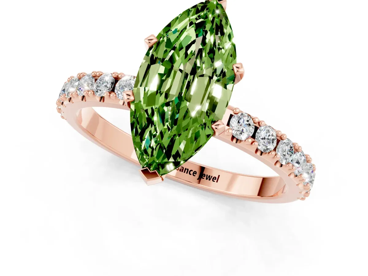 Marquise Cut Peridot Solitaire Pavé Band with Four-Prong Setting Rose gold