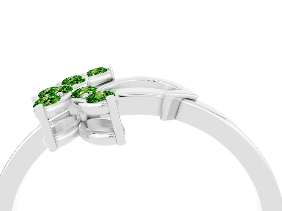 Marquise Peridot Cluster Bypass Ring with Prong Setting Silver