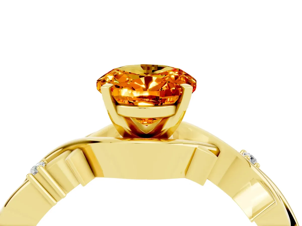 Oval Cut Citrine Solitaire Ring with Twisted Band and Prong Setting Yellow gold