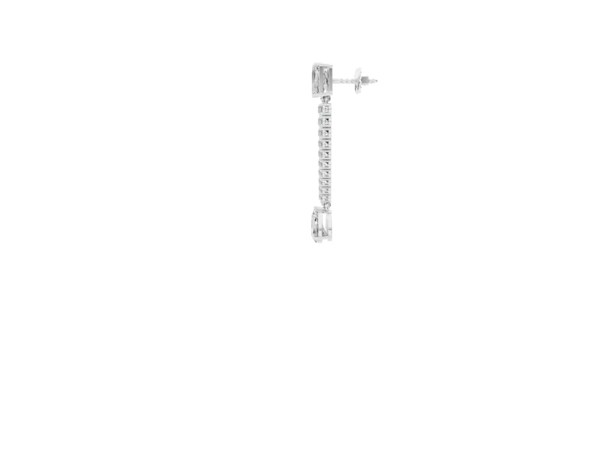 Emerald and Pear Diamond Linear Earrings with Round Lab Grown Diamond Accents Platinum