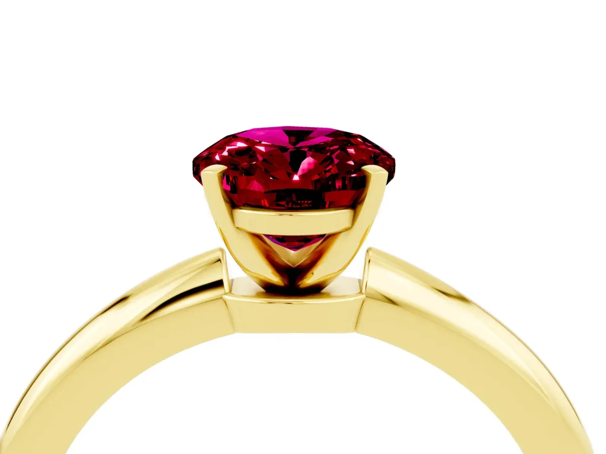 Oval Cut Garnet Solitaire Ring with Six-Prong Setting and Classic Band Yellow gold