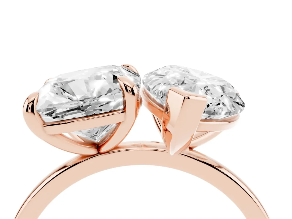 Pear and Cushion Toi Moi Ring with Prong Setting and Plain Band Rose gold