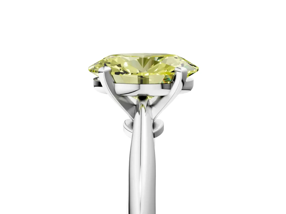 Fancy Yellow Oval Cut Diamond Solitaire Engagement Ring with Classic Band and Four-Prong Setting Silver