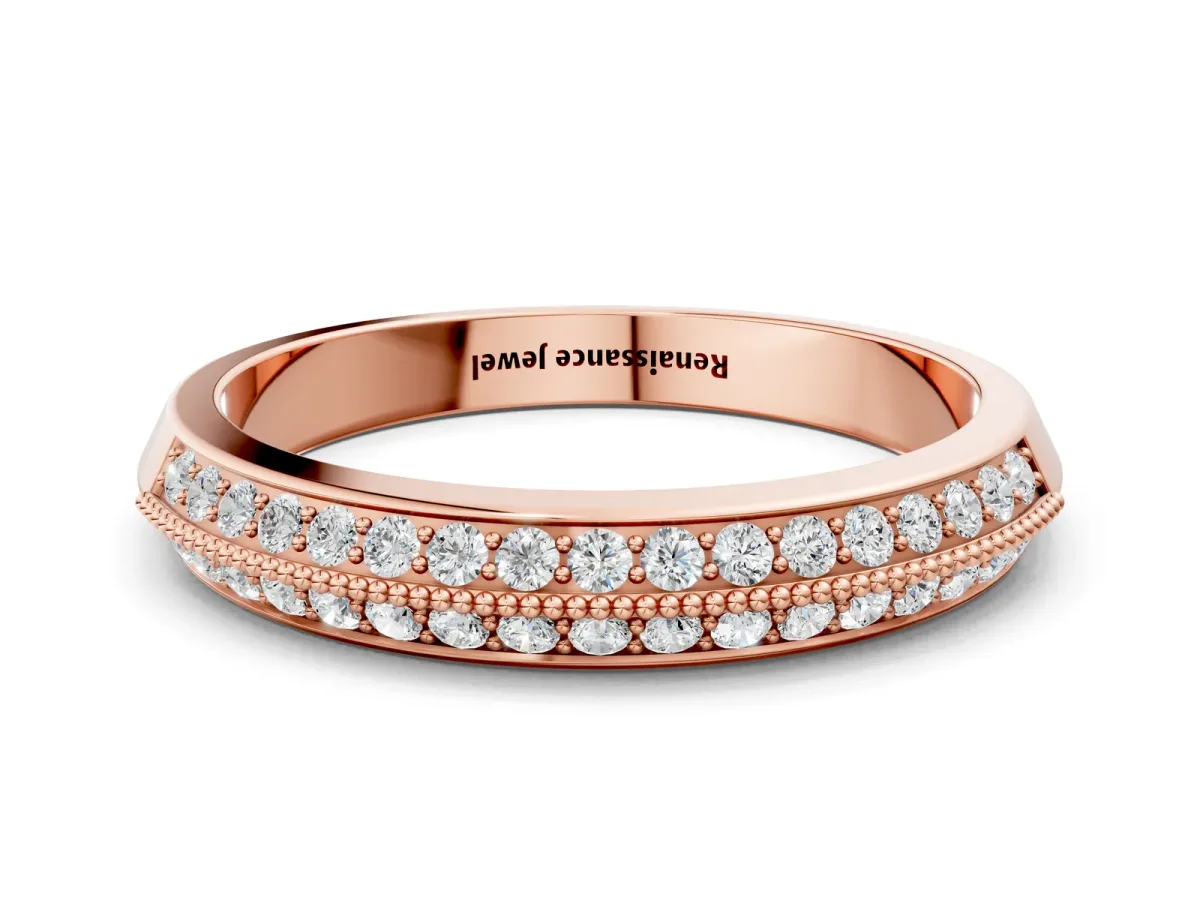Round Diamond Pave Eternity Band with Milgrain Edging Rose gold