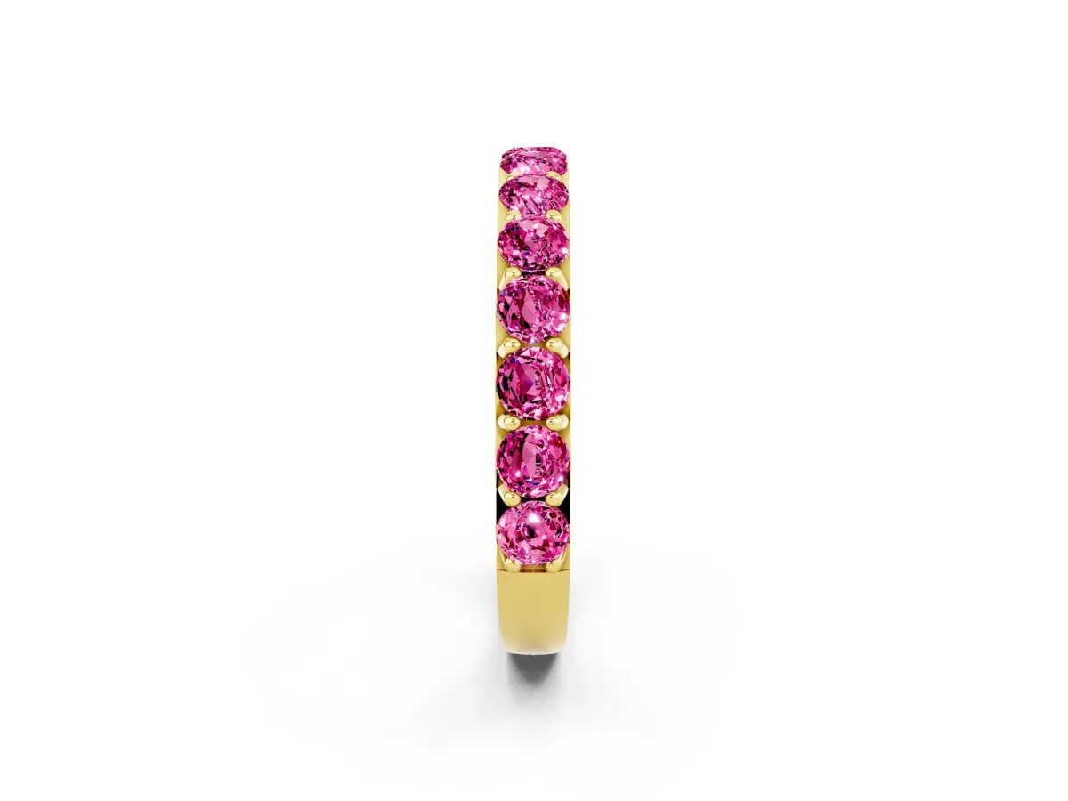 Round Pink Sapphire Half Eternity Band with Classic Prong Setting Yellow gold