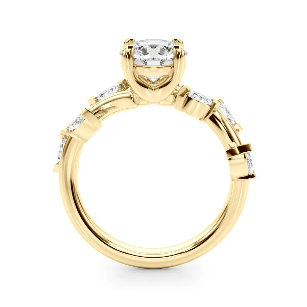Princess Cut Solitaire Twisted Band Marquise Accent Prong Setting Ring Yellow gold