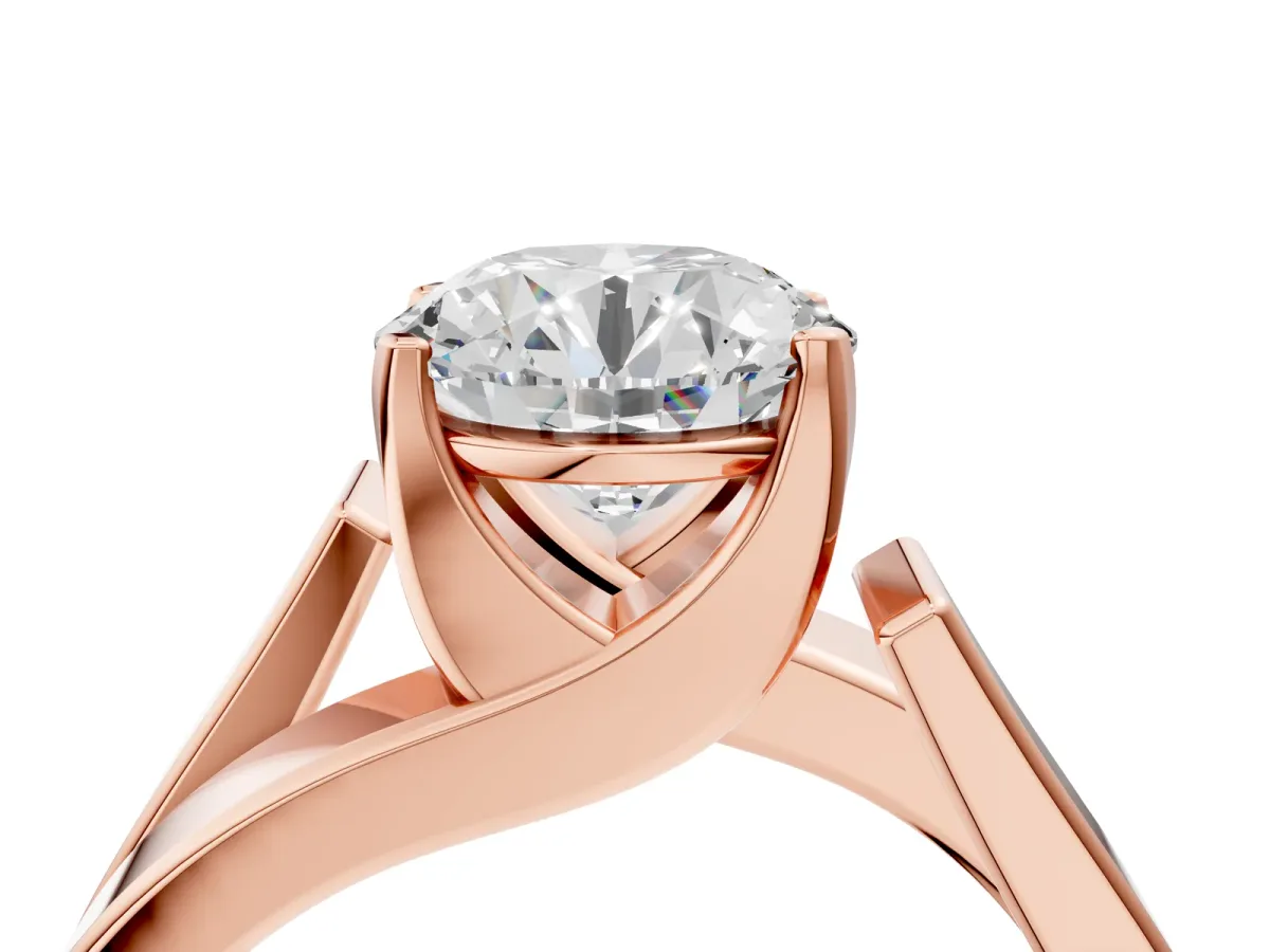 Modern Tension Set Round Cut Diamond Solitaire Wide Band Ring Rose gold