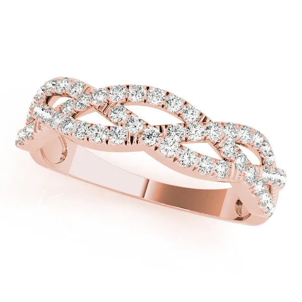 Pave Round Diamond Twist Band with Shared Prong Setting Rose gold