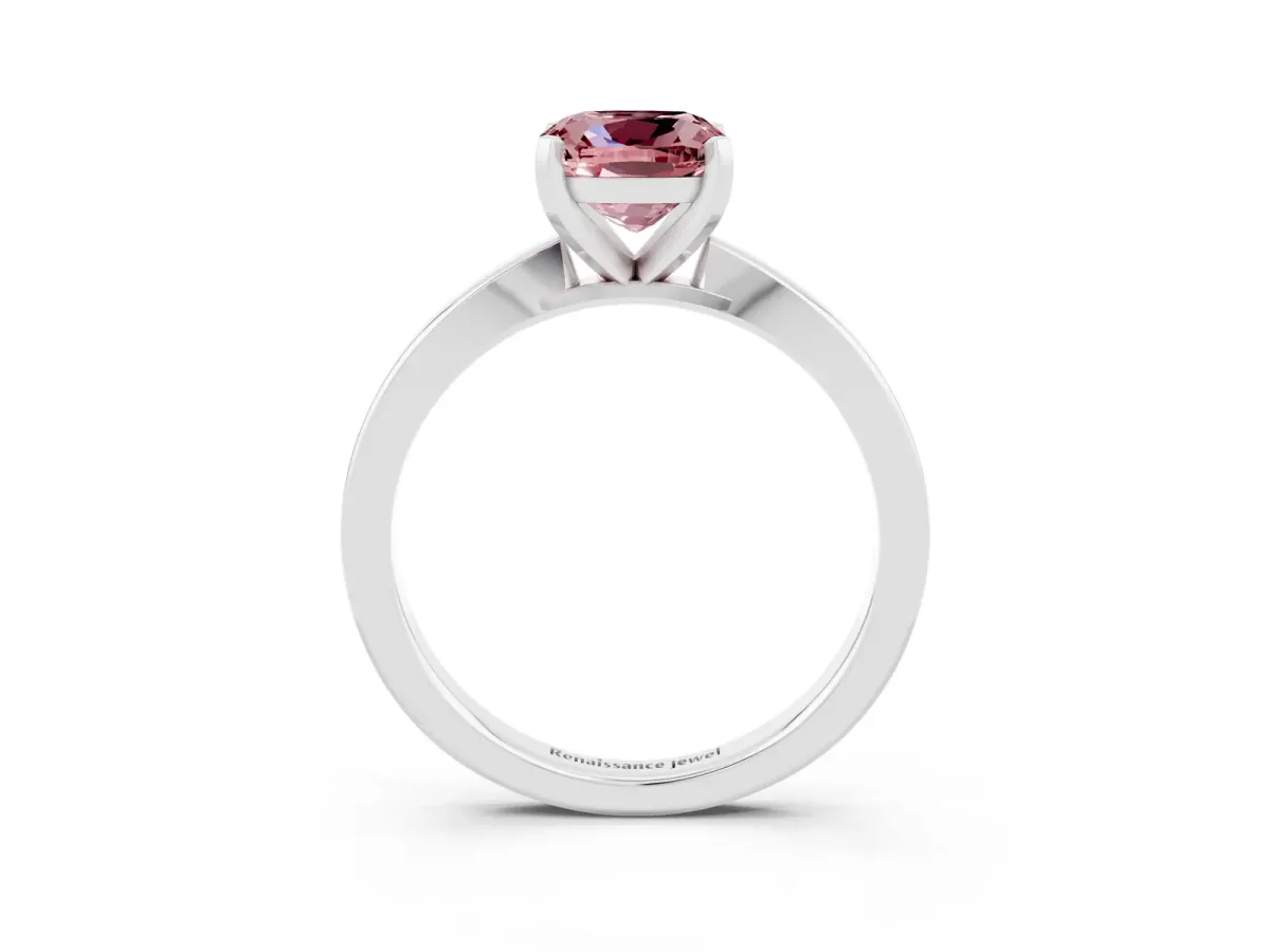 Cushion Cut Morganite Solitaire Engagement Ring with Classic Band and Four-Prong Setting Silver