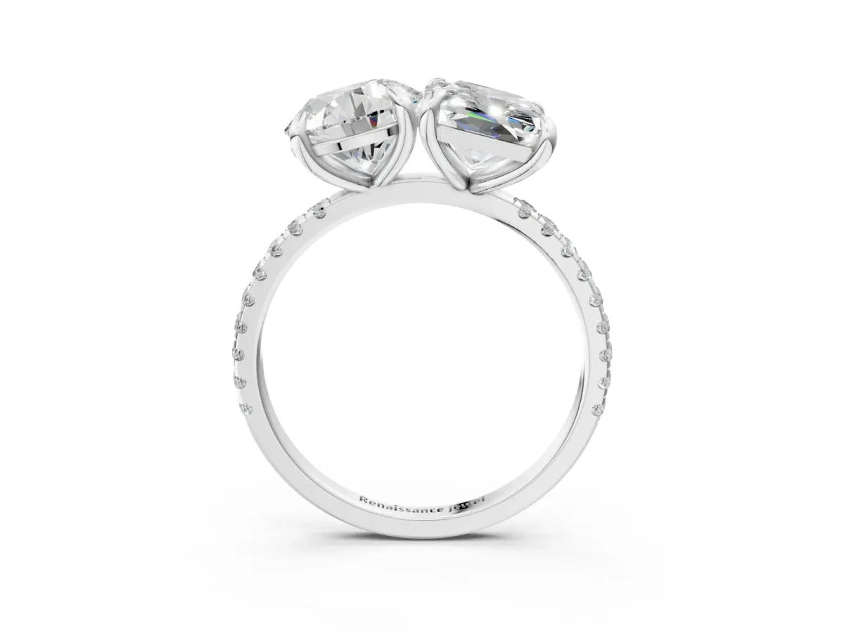 Round and Radiant Toi Moi Ring with Prong Setting and Pave Band Silver