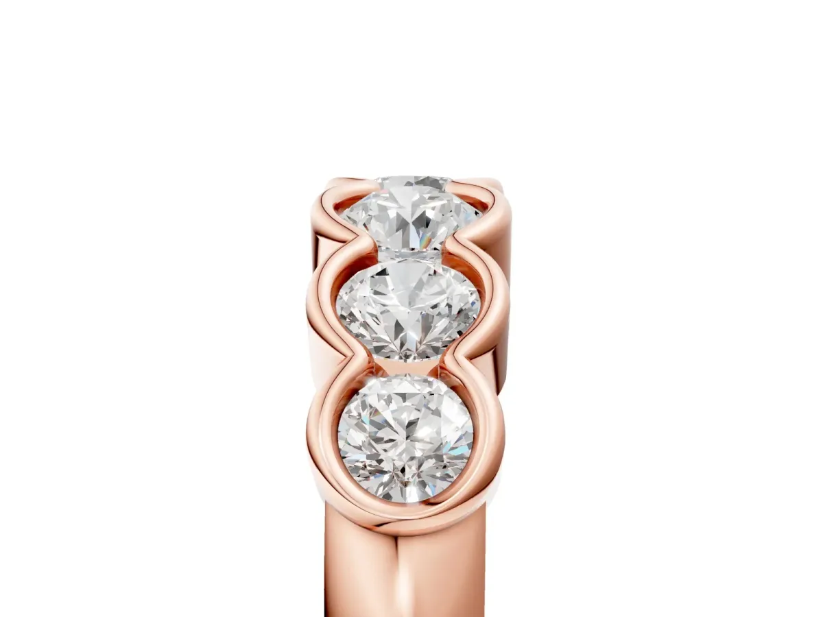 Round Diamond Scalloped Bezel Set Eternity Band Rose gold
