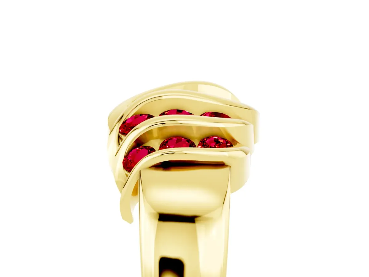 Round Ruby Multi-Row Crossover Band Yellow gold