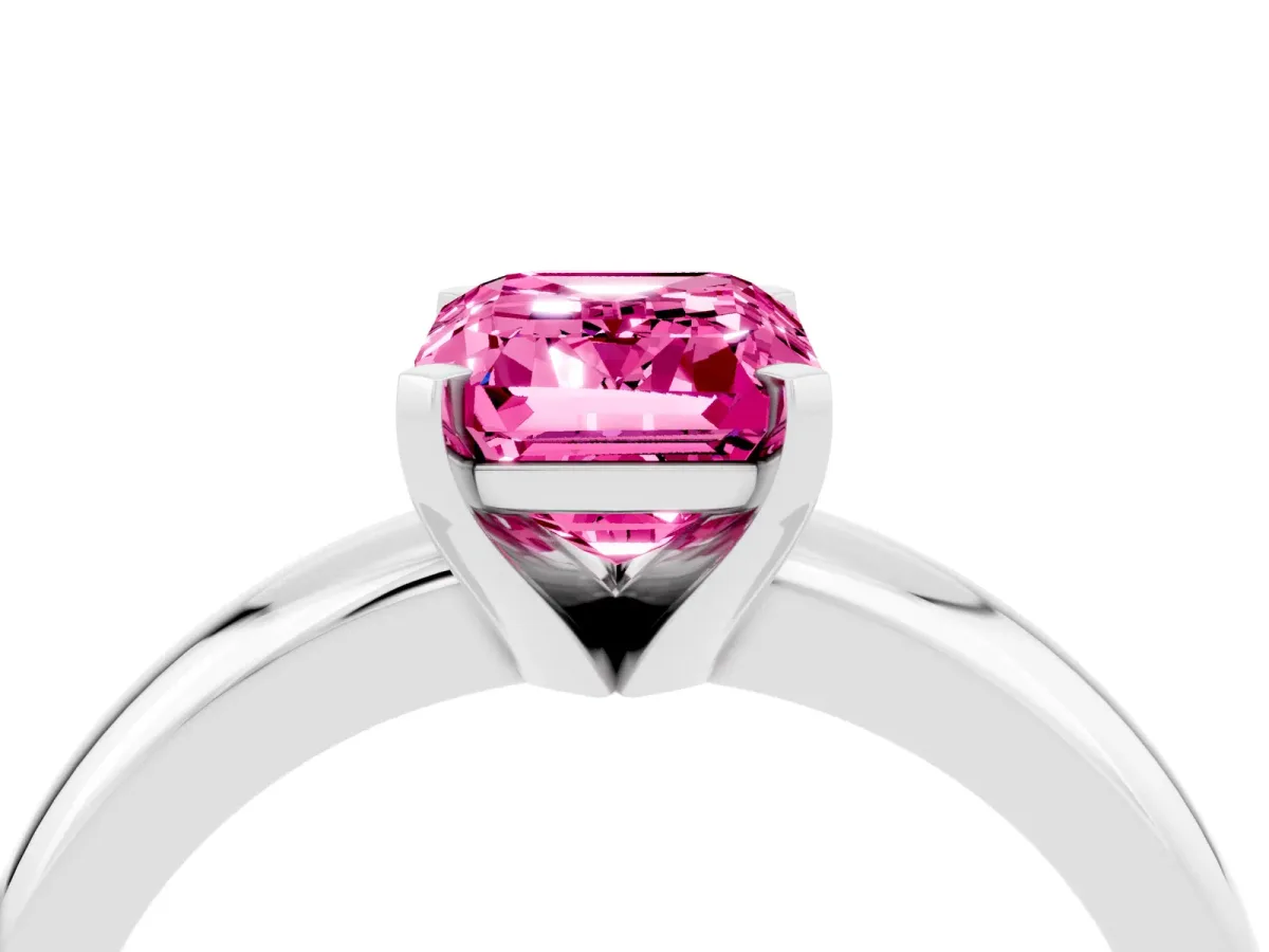 Emerald Cut Pink Sapphire Solitaire Engagement Ring with Round Band and Four-Prong Setting Silver