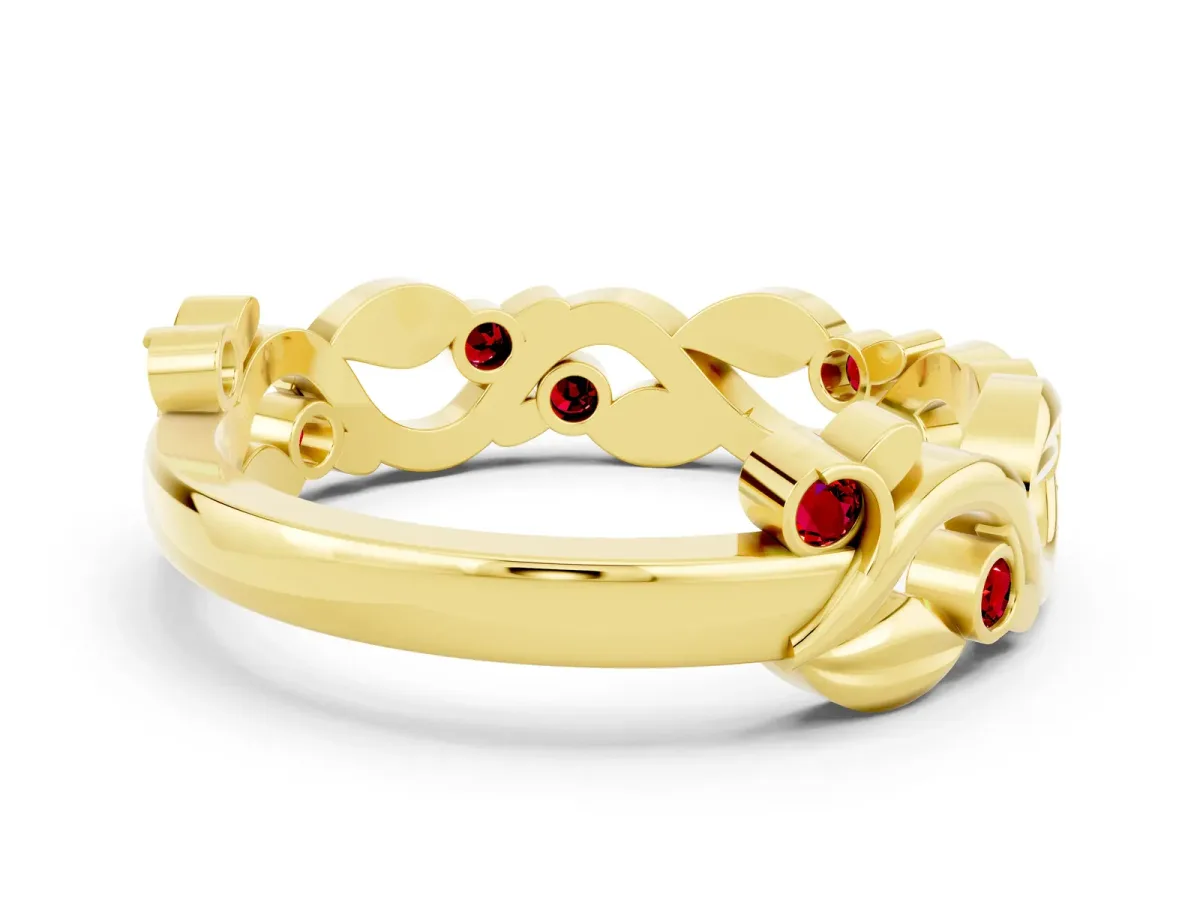 Round Ruby Leaf Eternity Band with Bezel Setting Yellow gold