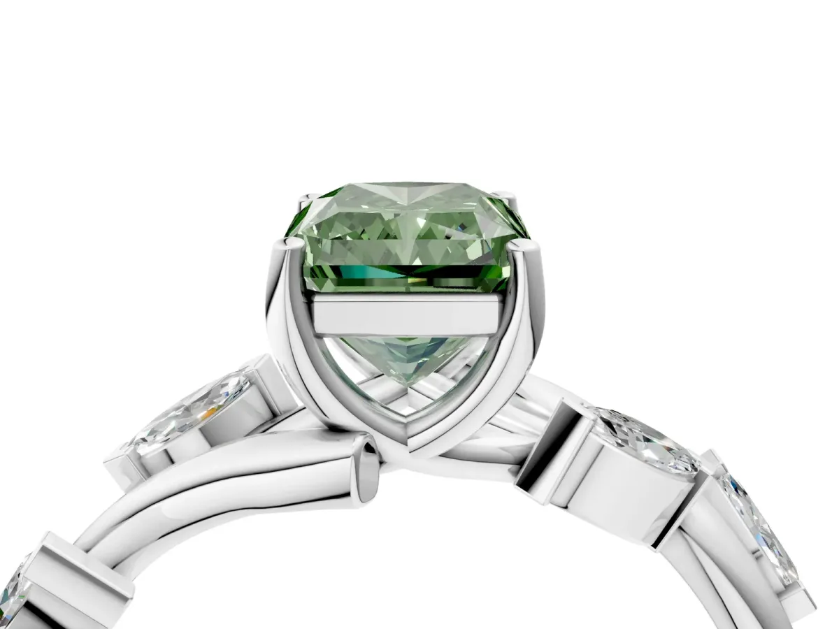 Fancy Green Radiant Cut Solitaire Twisted Band Marquise Accent Prong Setting Ring Platinum