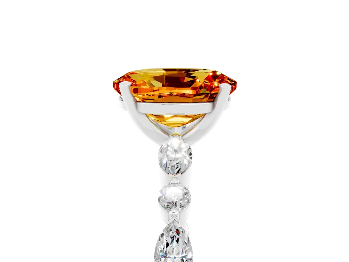 Oval Cut Citrine Ring with Marquise and Round Side Stones and Four-Prong Setting Silver