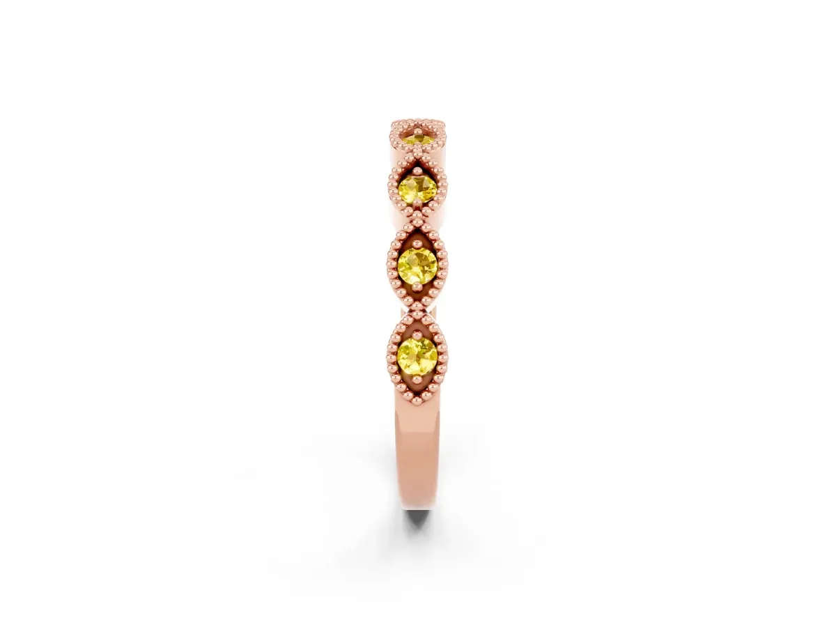 Milgrain Marquise Yellow Sapphire Half Eternity Band with Bezel Setting Rose gold