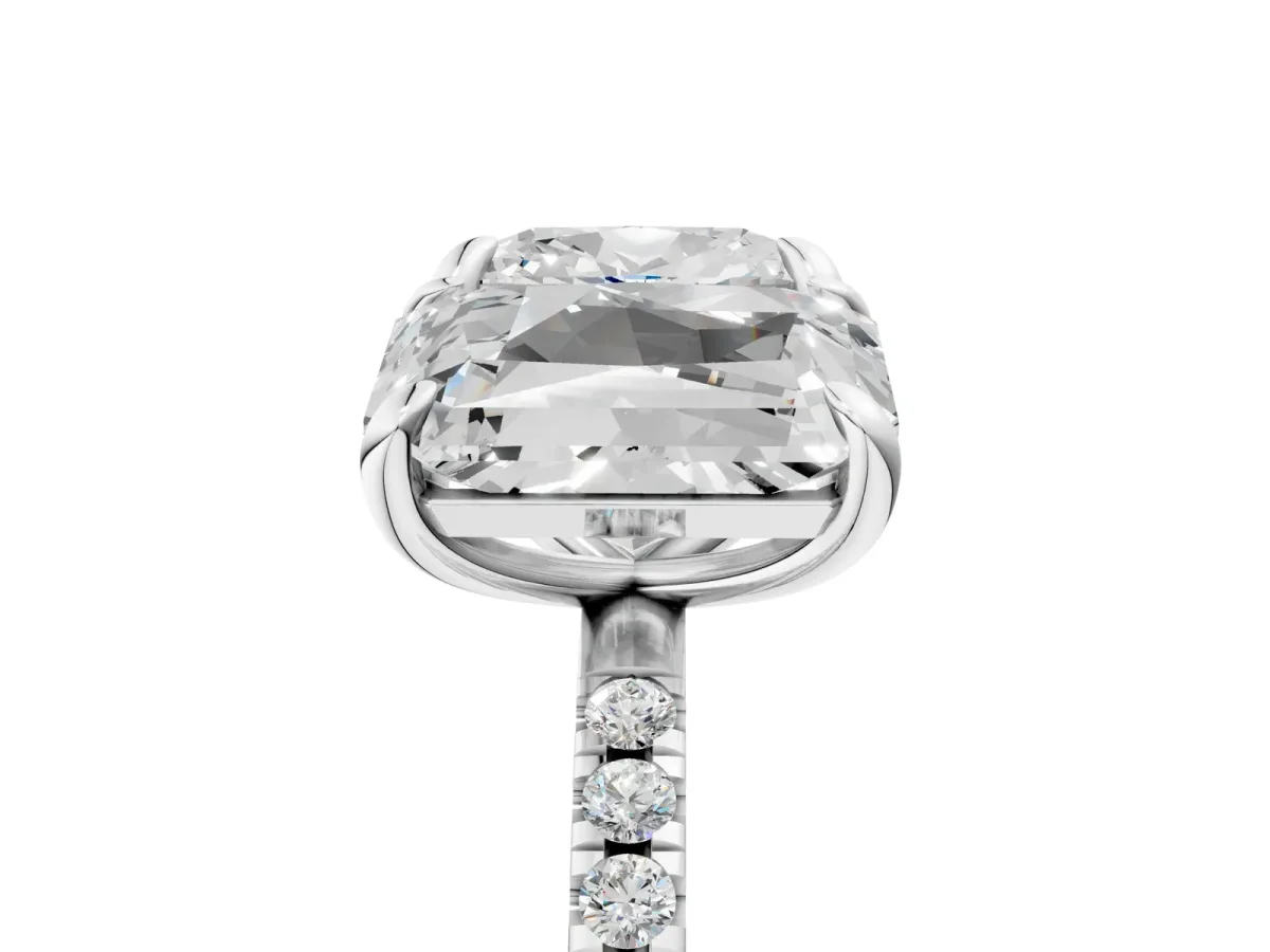 Cushion and Radiant Toi Moi Ring with Prong Setting and Micro Pave Band Silver