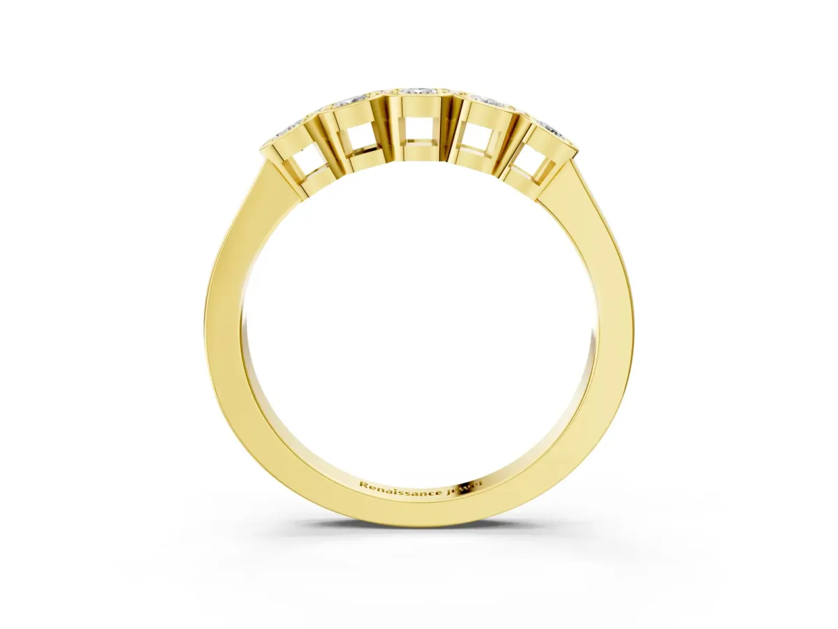 Five-Stone Round Diamond Bezel Set White Gold Band Yellow gold