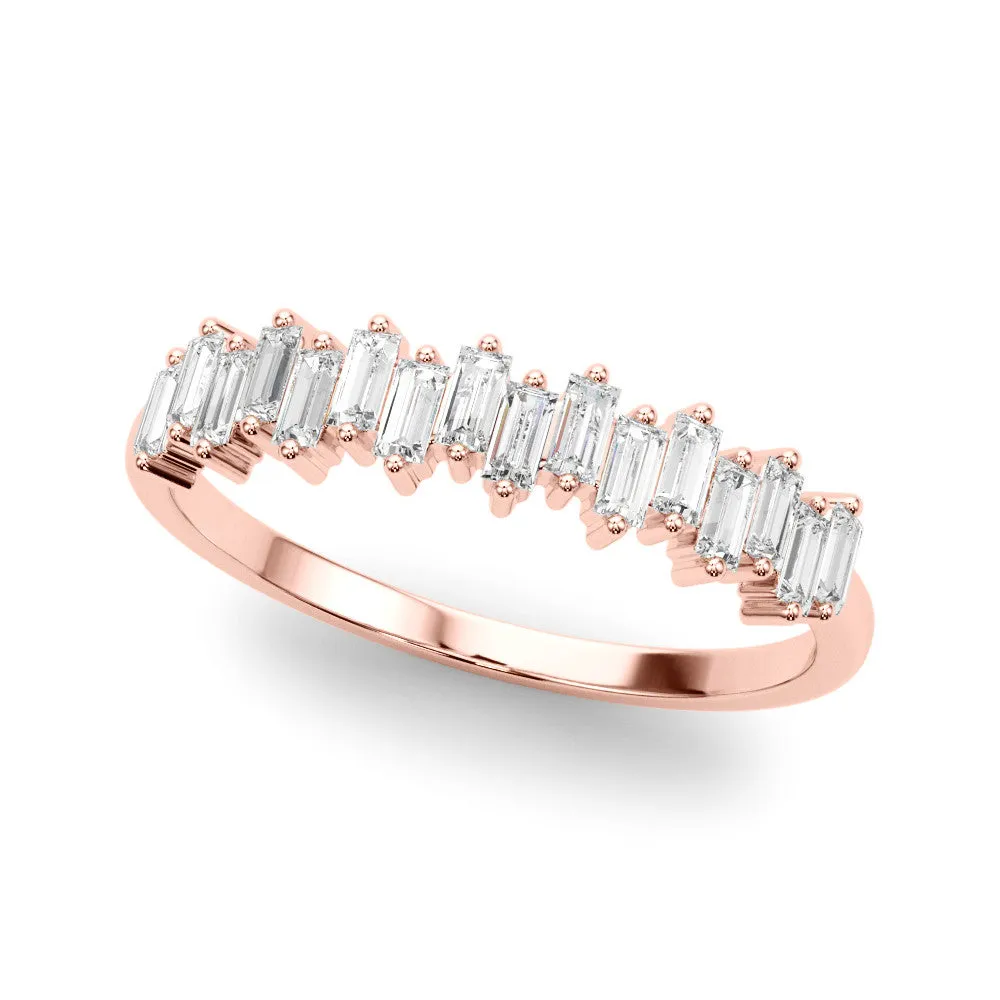 Baguette Diamond Bar Set White Gold Band with Shared Prong Setting Rose gold