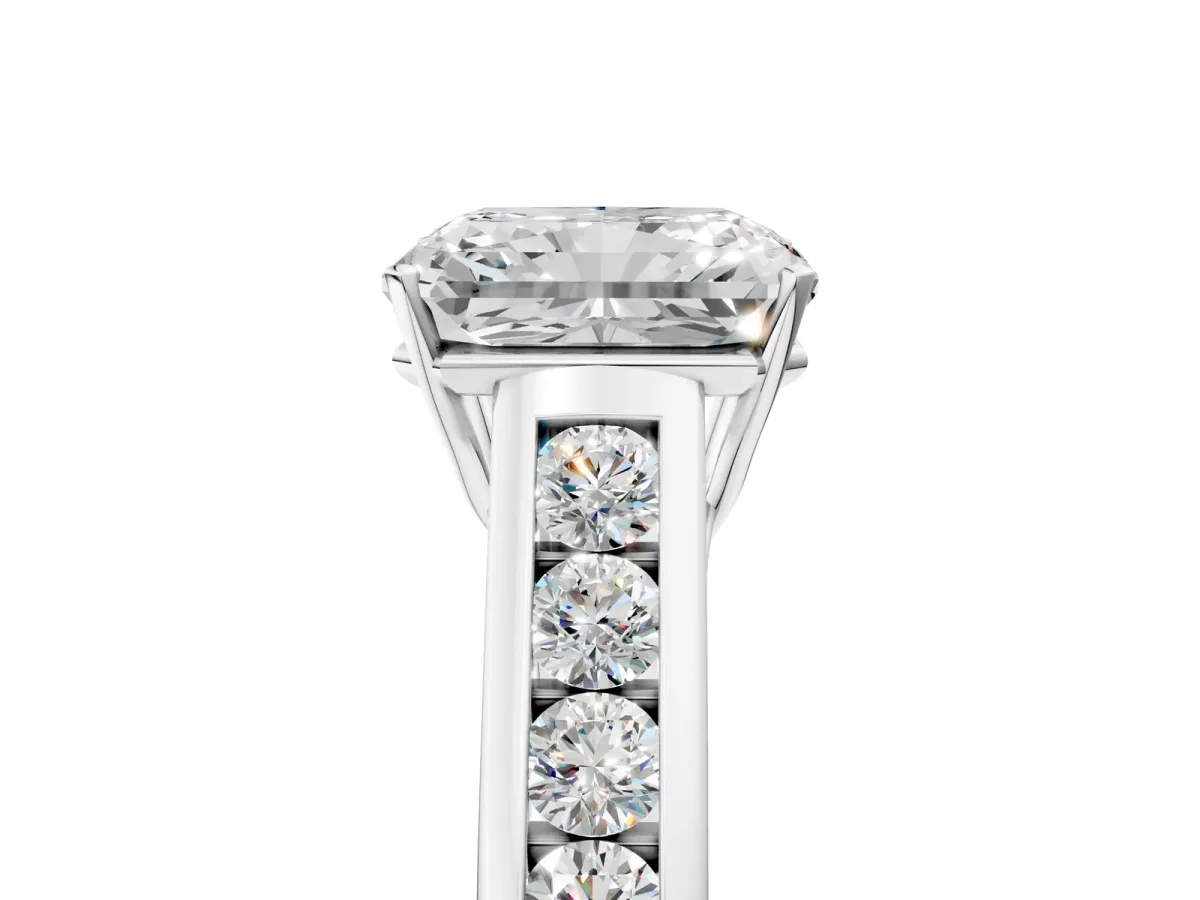 Radiant Cut Solitaire Channel-Set Diamond Engagement Ring with Four-Prong Setting Platinum