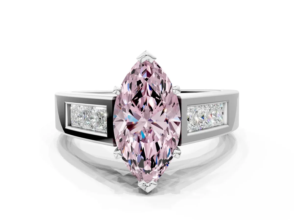 Fancy Pink Marquise Cut Cut Channel Set Solitaire Ring with Four-Prong Setting Platinum
