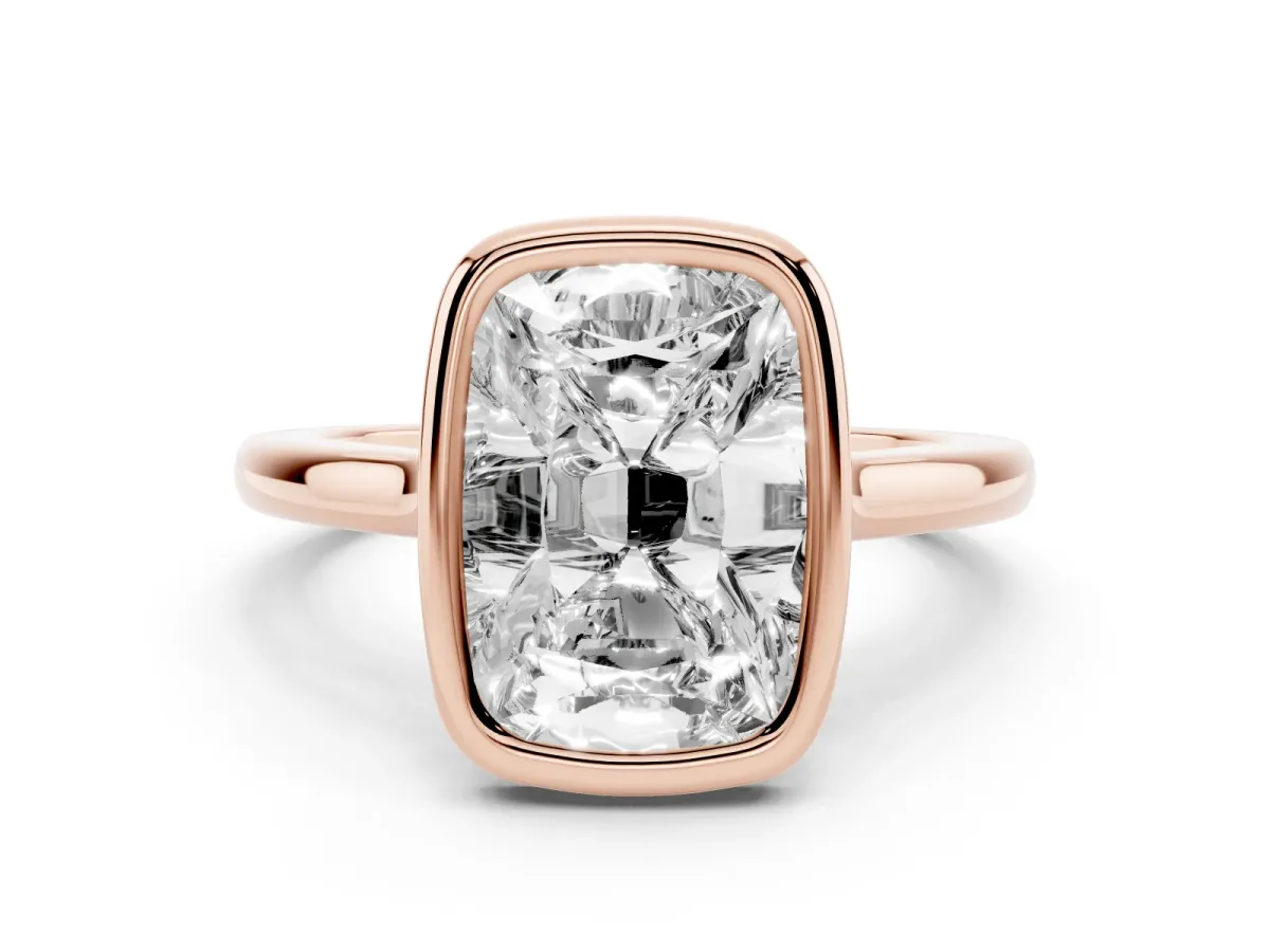Old Mine Elongated Cushion Diamond Bezel Set Ring Rose gold