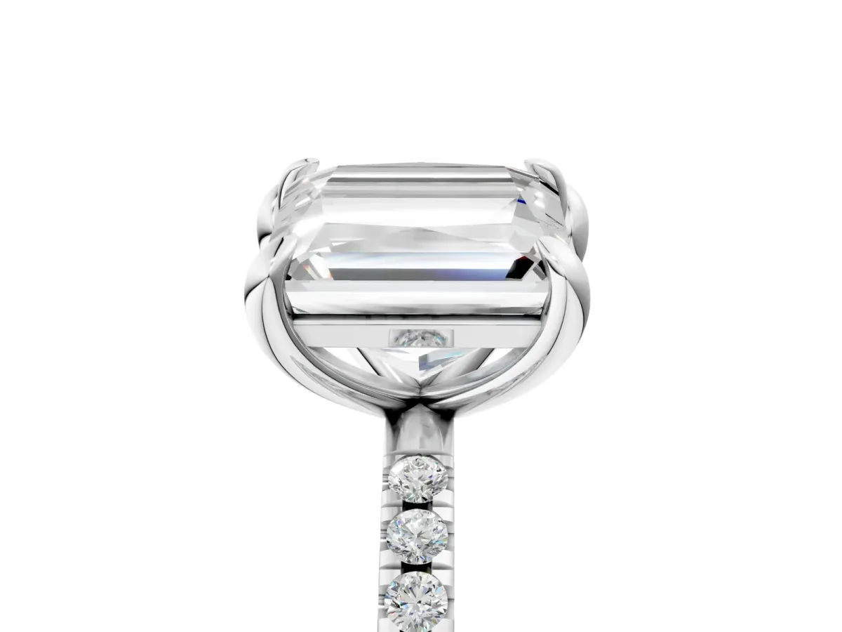 Emerald and Princess Toi Moi Ring with Prong Setting and Micro Pave Band Platinum