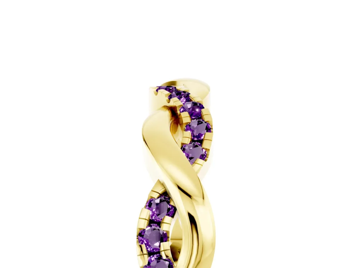 Round Amethyst Twist Eternity Band with Pavé Setting Yellow gold