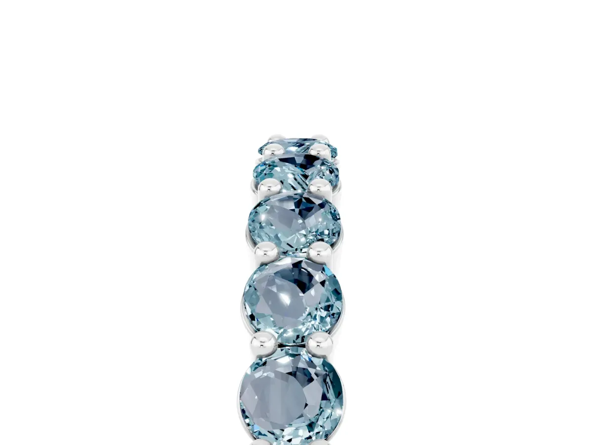 Round Aquamarine Half Eternity Band with Prong Setting Platinum