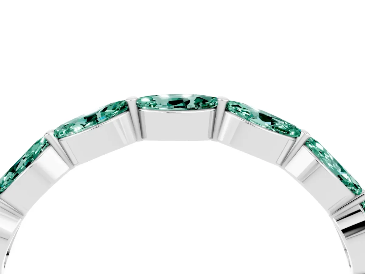 Marquise Green Sapphire Half Eternity Band with Prong Setting Silver