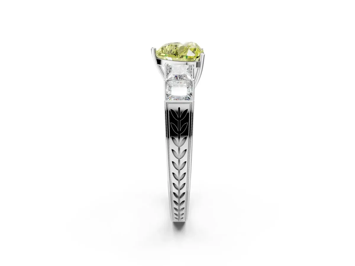 Fancy Yellow Heart Cut Solitaire Princess Side Stone Engraved Band Prong Setting Ring Silver