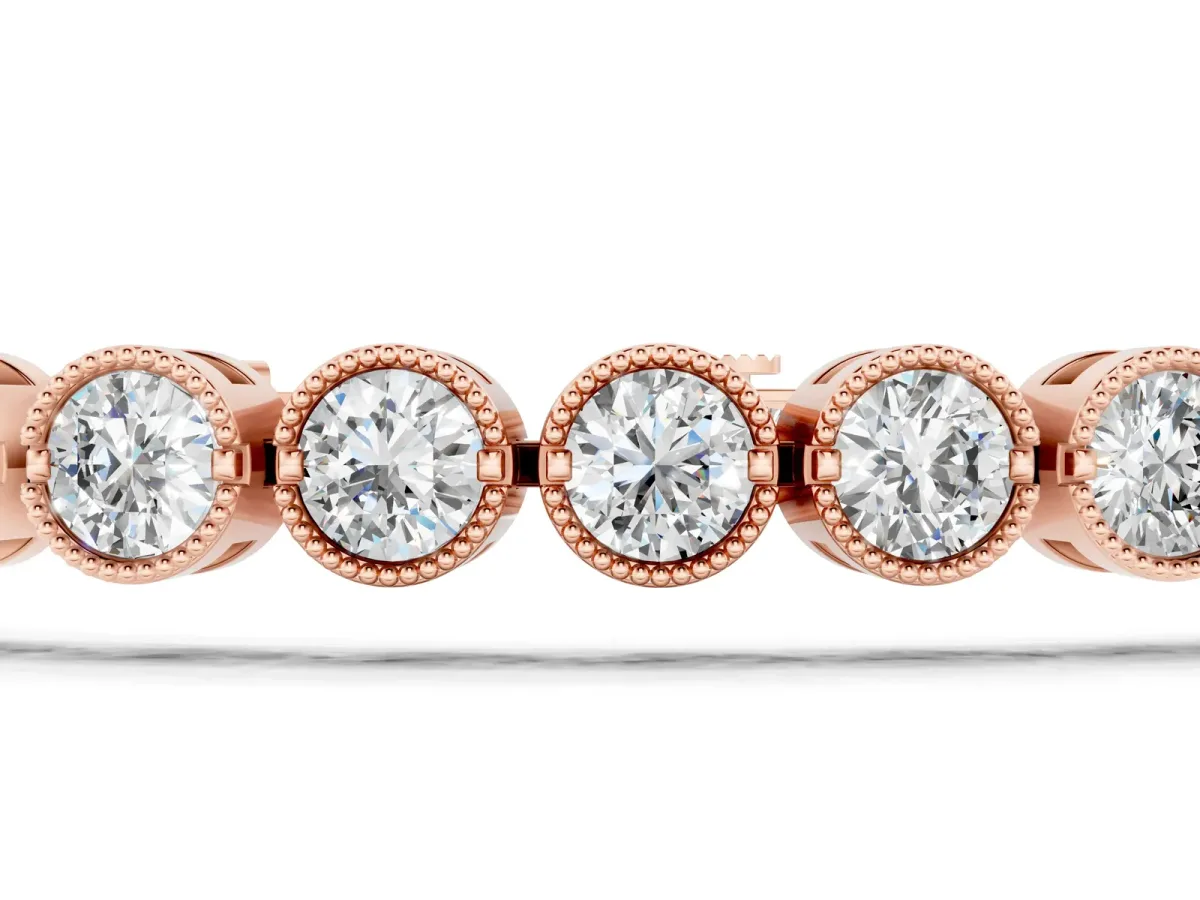 Round Diamond Tennis Bracelet with Bezel Setting and Box Clasp Rose gold