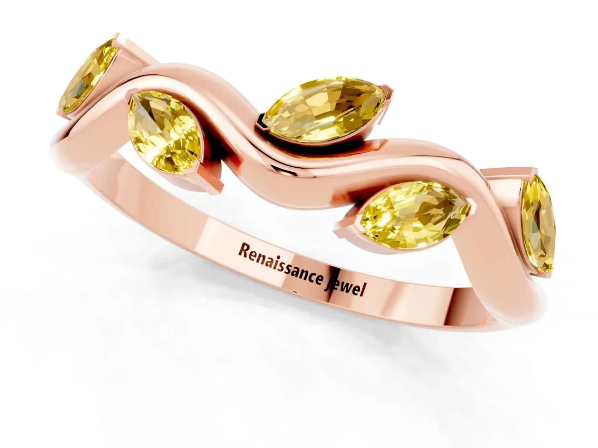 Marquise Yellow Sapphire Twisted Band with Prong Setting Rose gold
