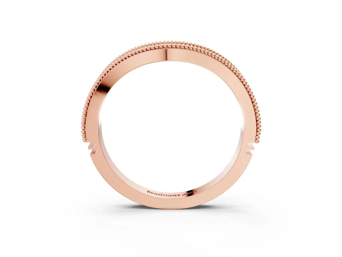 Round Diamond Milgrain Contour Wedding Band with Pavé Setting Rose gold