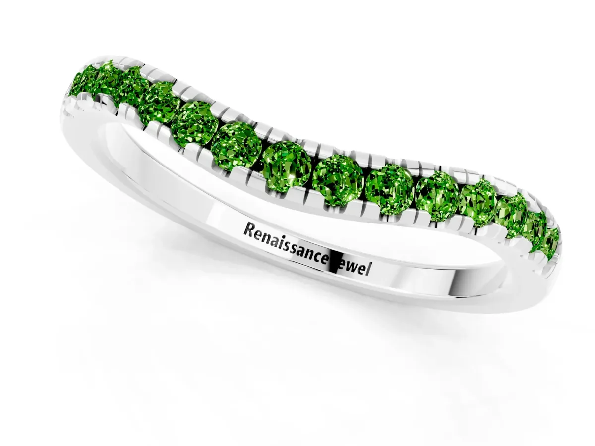 Peridot Pavé Curved Wedding Band White gold