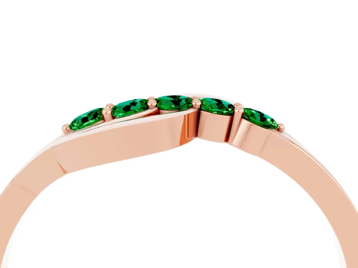 Five-Stone Round Emerald Crossover Band with Prong Setting Rose gold