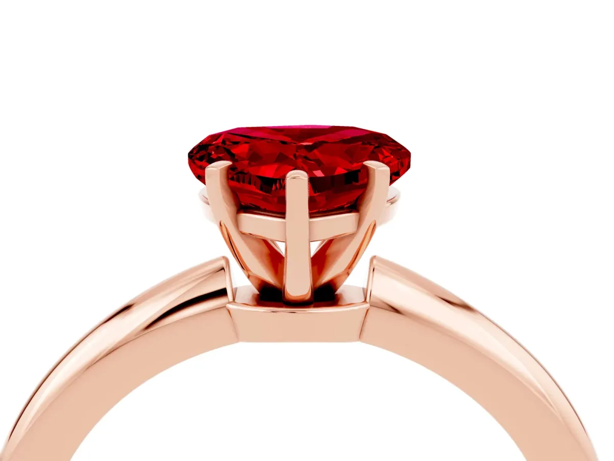 Heart Cut Ruby Solitaire Ring with Six-Prong Setting and Classic Band Rose gold