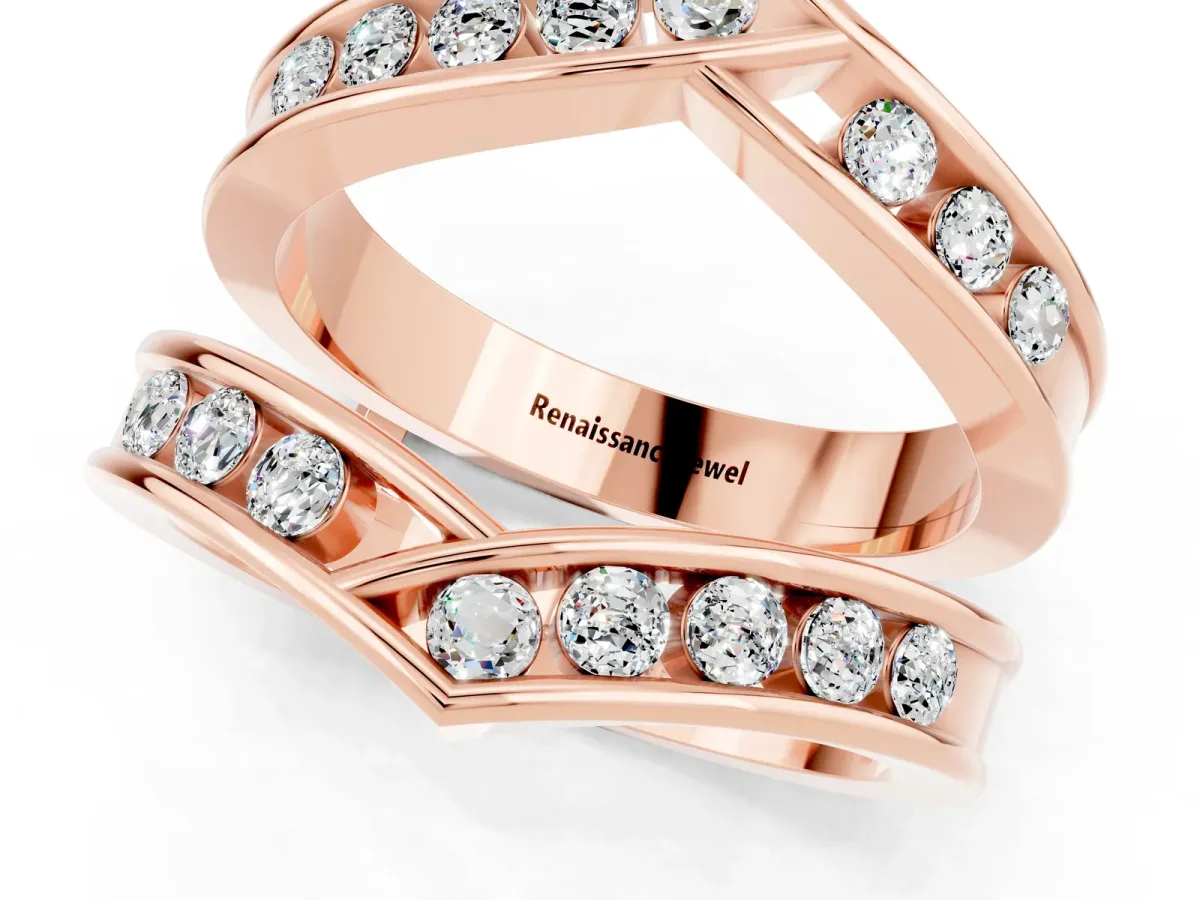 Round Moissanite Channel-Set Chevron Band Rose gold
