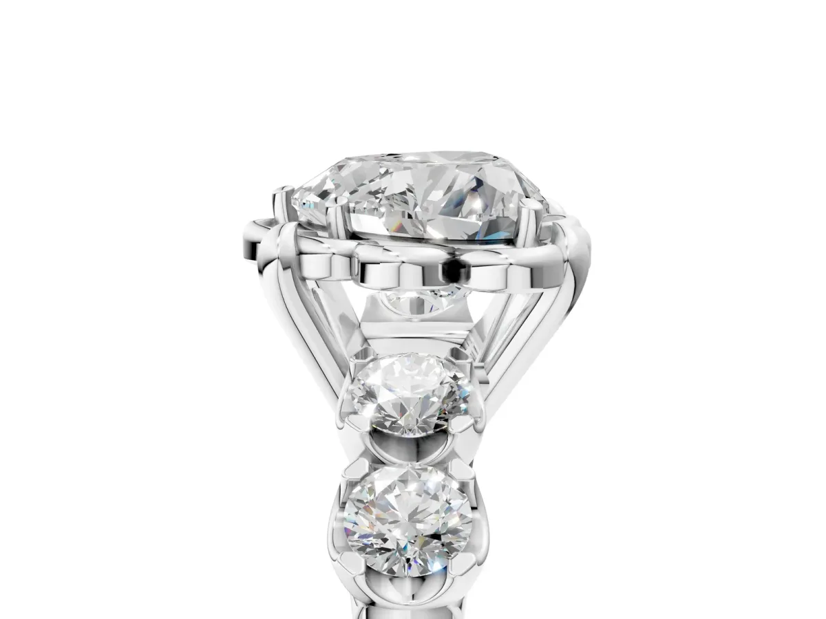 Heart Cut Cut Diamond Floral Halo Engagement Ring with Shared Prong Setting Silver