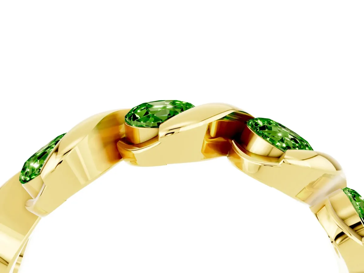 Round Peridot Wave Band with Channel Setting and Shared Prongs Yellow gold