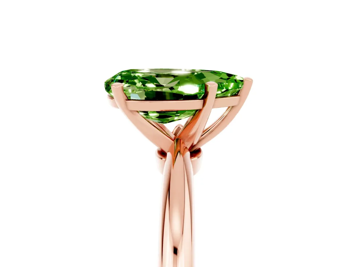 Pear Cut Peridot Solitaire Ring with Six-Prong Setting and Classic Band Rose gold