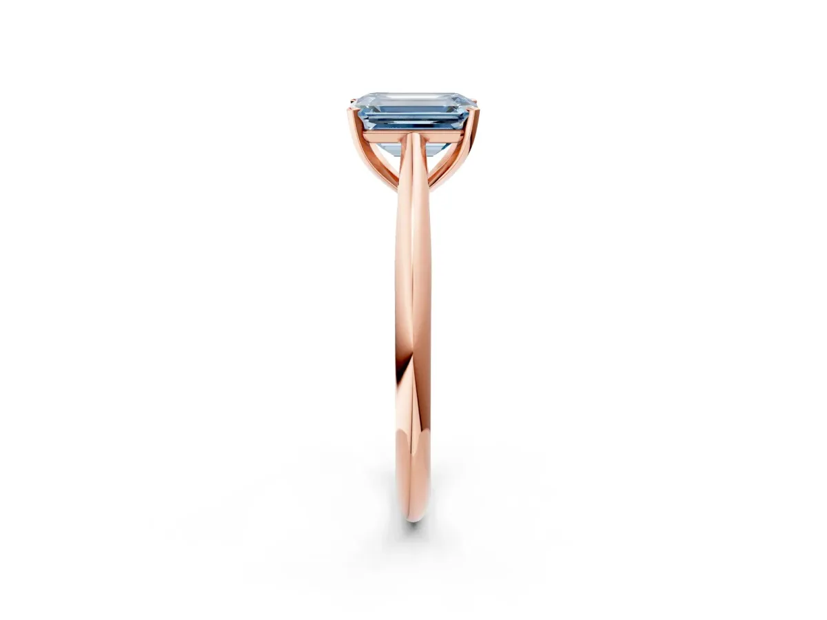 Fancy Blue Emerald Cut Diamond Solitaire Engagement Ring with Cathedral Setting and Four-Prong Mount Rose gold