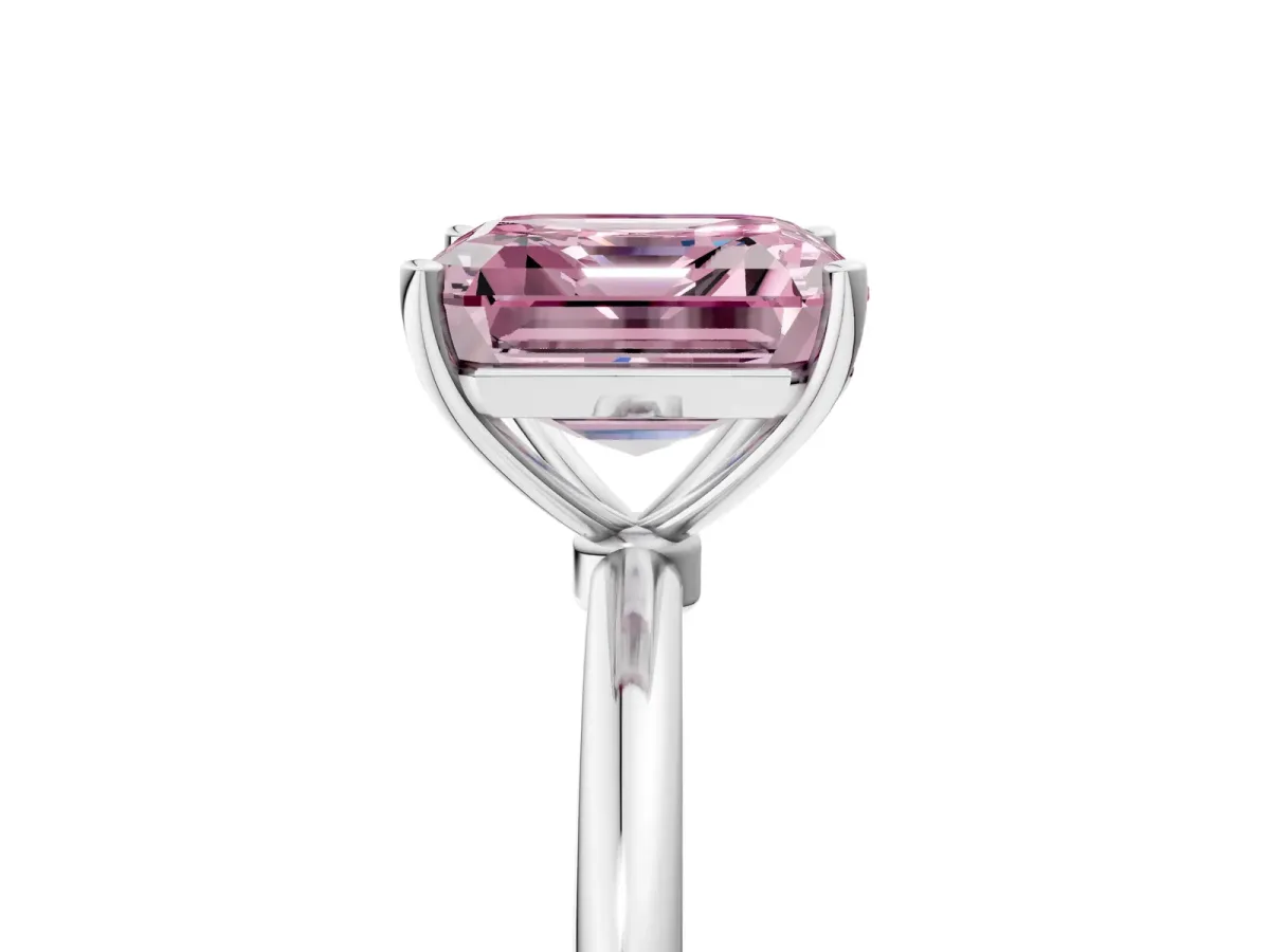 Fancy Pink Asscher Cut Cut Solitaire Engagement Ring with Thin Band and Four-Prong Setting Platinum