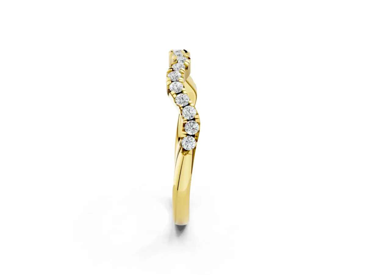 Round Diamond Scalloped Pavé Wedding Band with Shared Prong Setting Yellow gold