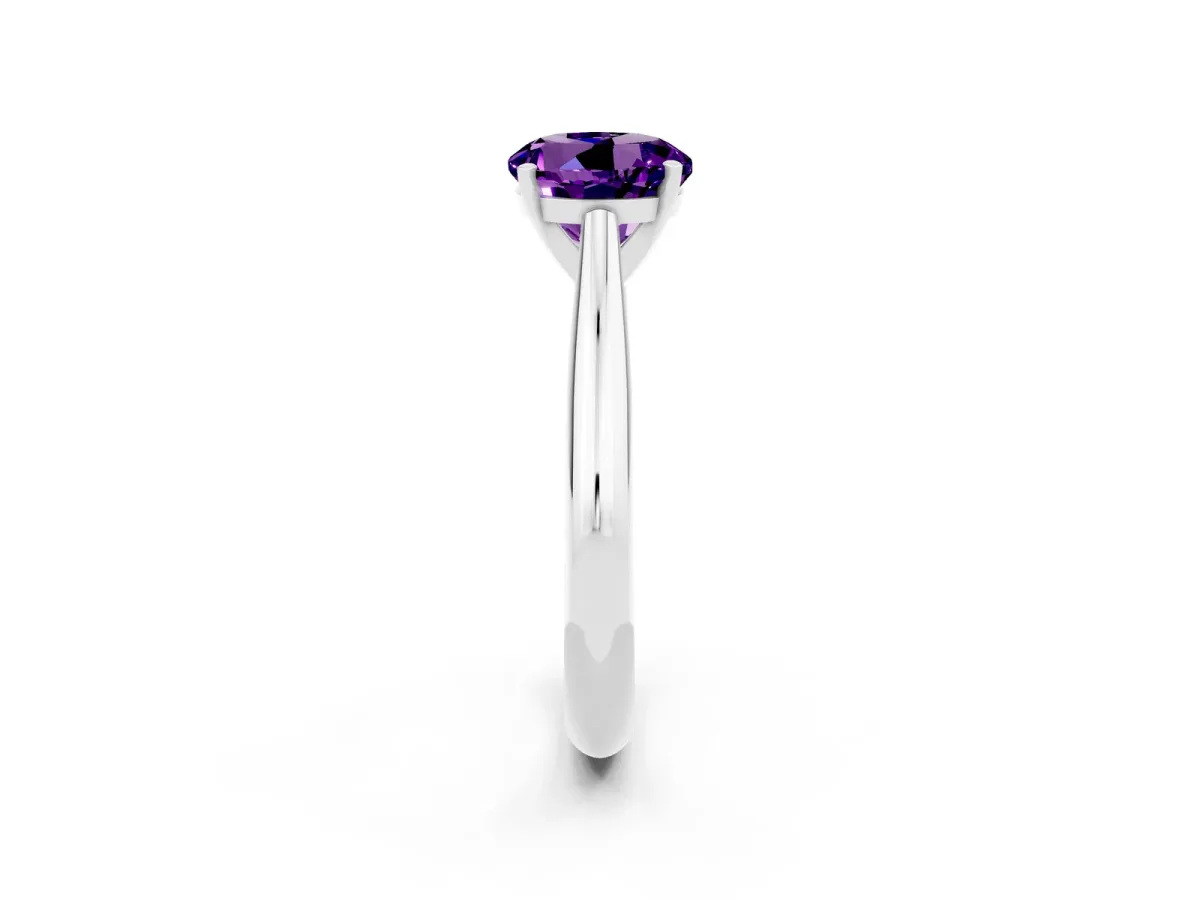 Round Cut Amethyst Solitaire Engagement Ring with Cathedral Setting and Four-Prong Mount White gold