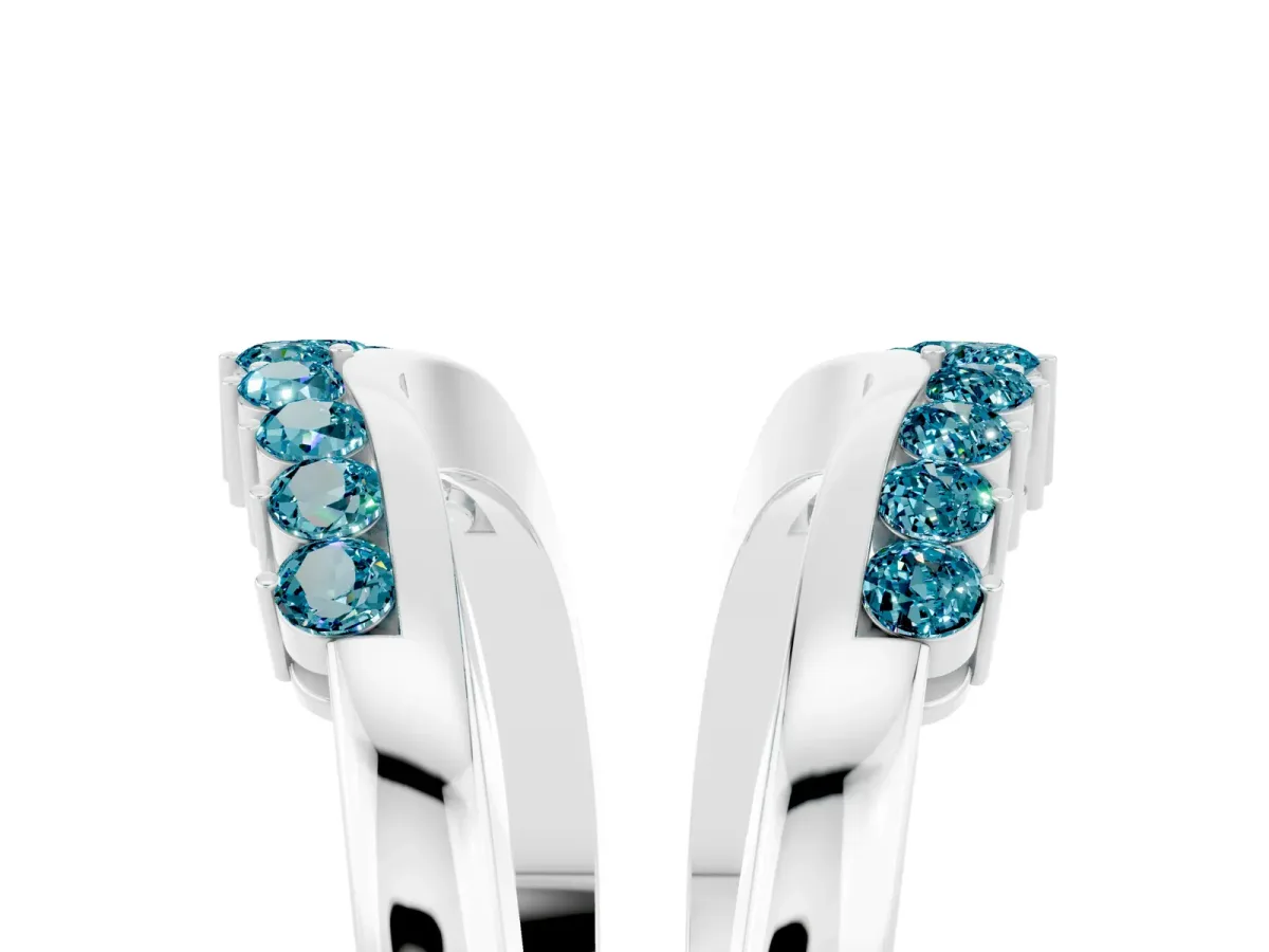Round Blue Topaz Chevron Contour Band with Prong Setting Silver