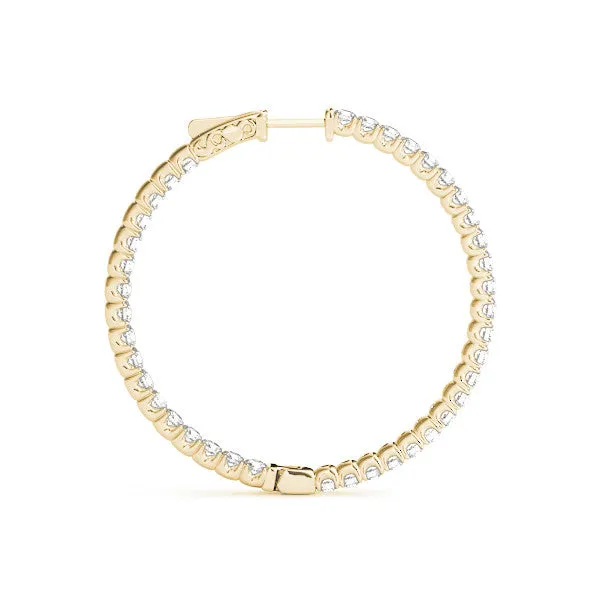 Round Cut Diamond Pave Hoop Earrings with Shared Prong Setting Yellow gold