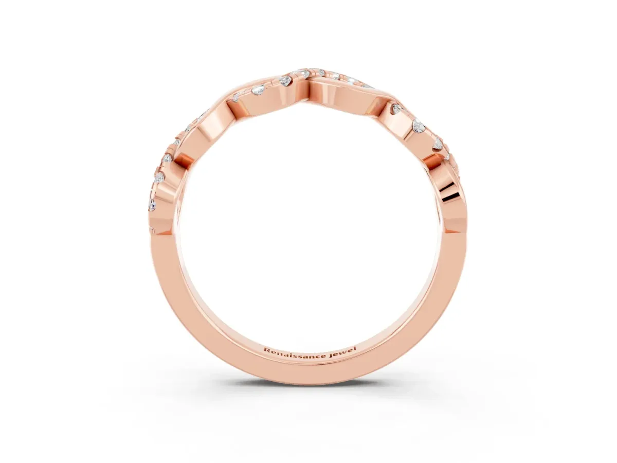 Twist Infinity Round Moissanite Band with Pavé Setting Rose gold