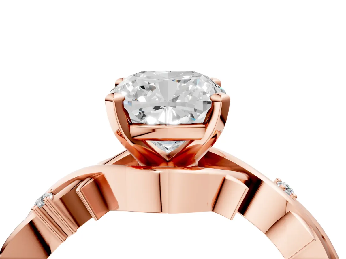 Cushion Cut Diamond Solitaire Ring with Twisted Band and Prong Setting Rose gold